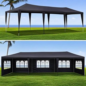 ORRD 10x30FT Black Wedding Party Tent, Outdoor Event Canopy Gazebo with 8 Removable Sidewalls, Waterproof for Garden, Patio, Backyard - 1 of 4