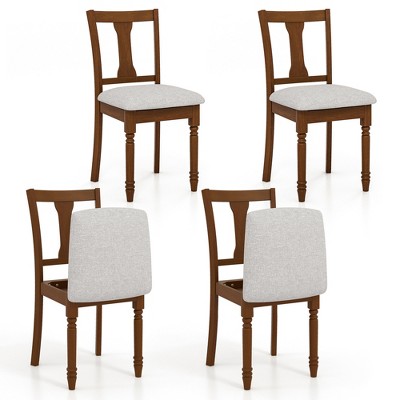 Tangkula Set of 4 Upholstered Wooden Dining Chair w/ Seat Storage Space