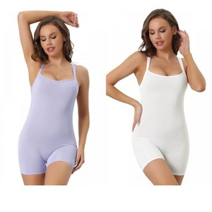 Allegra K Women's Square Neck Tummy Control Bodycon Rompers Sleeveless Shorts Body Shapers 2 Packs - 1 of 4