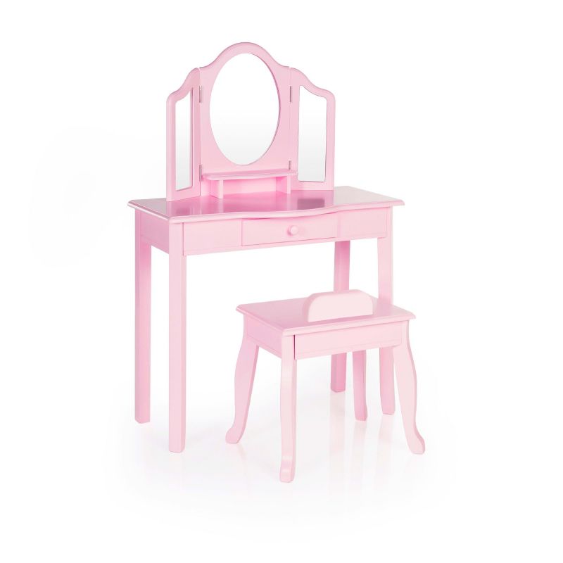 Guidecraft Kids' Vanity and Stool Set: Little Girls Pretend Play Dress Up Desk and Makeup Mirror with Storage Drawer and Chair, 2 of 7