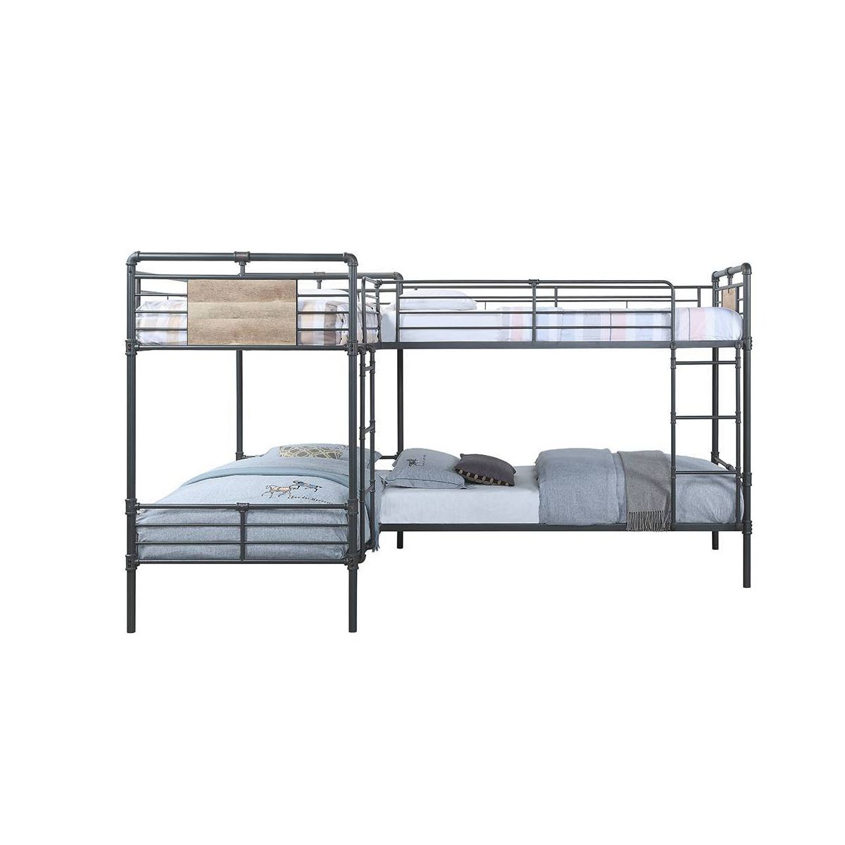 119"Quadruple Twin Bunk Bed Cordelia Loft and Bunk Bed Sandy Black, Dark Bronze Hand-Brushed Finish - Acme Furniture: Metal Frame - thumbnail 3