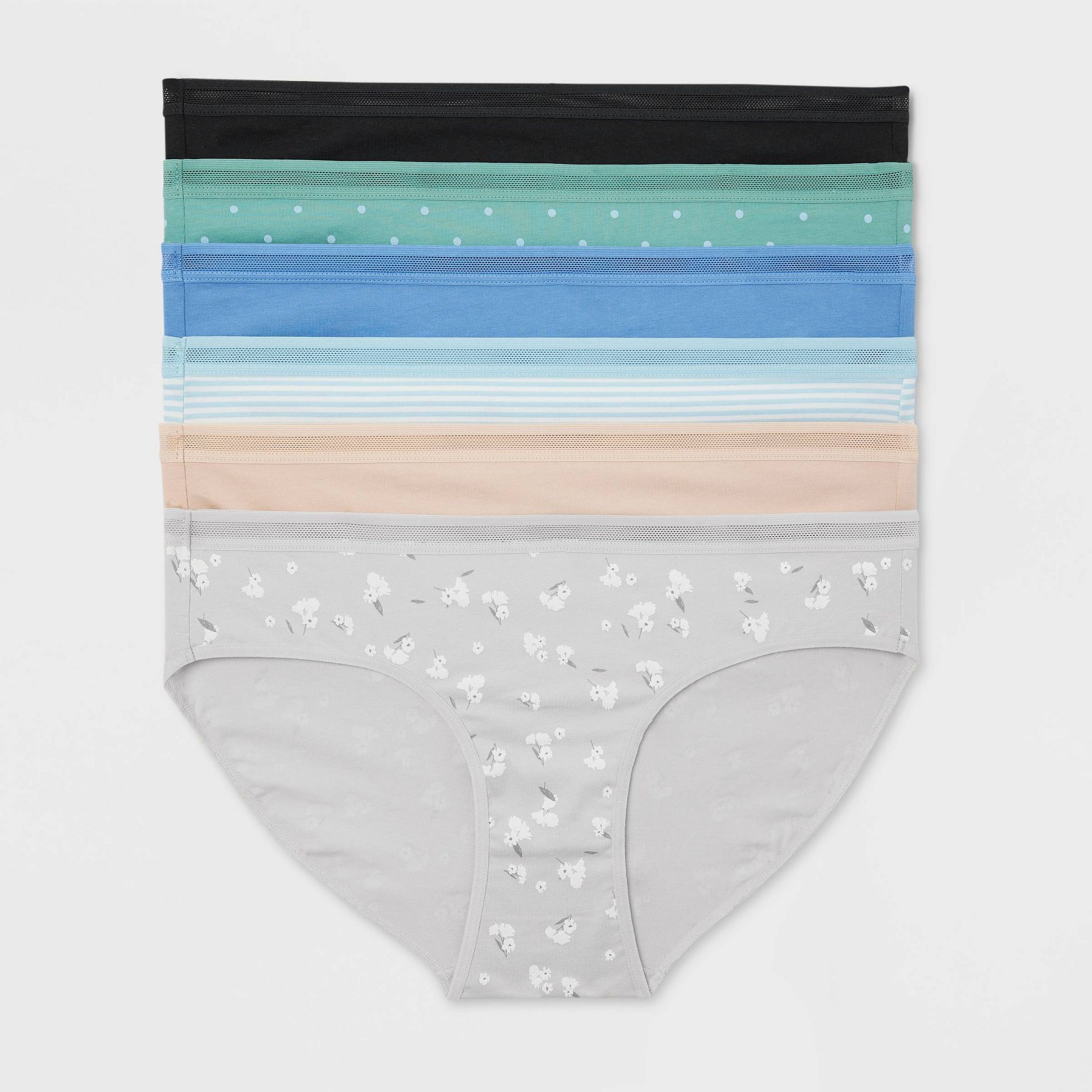 Women's 6pk Cotton Stretch Bikini Underwear - Auden™ Assorted Color S: Mid Rise, Solid & Polka Dots
