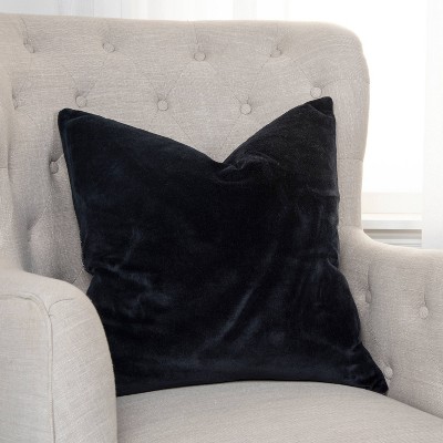 Elegant Black Cotton Velvet Reversible 22" Square Pillow Cover