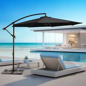 HYLEORY Beeram 120" Round Cantilever Umbrella with Counterweight - 1 of 4