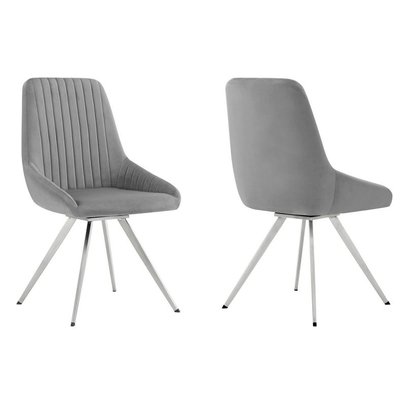 Set of 2 Skye Swivel Velvet and Brushed Stainless Steel Dining Chairs Light Gray - Armen Living, 1 of 10