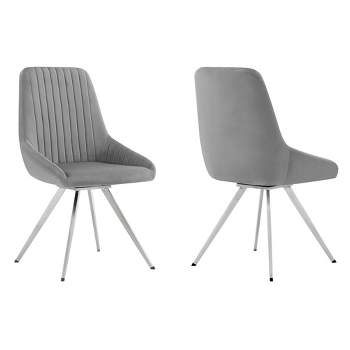 Set of 2 Skye Swivel Velvet and Brushed Stainless Steel Dining Chairs Light Gray - Armen Living