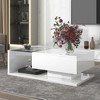 Lirago Modern Coffee Table Tempered Glass Top High Gloss Wood Frame 2 Tier Rectangle Center Table Storage Drawer Living Room White - 2 of 4