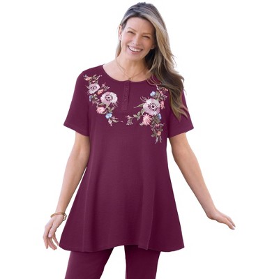 Woman Within Plus Size Embroidered Thermal Tunic