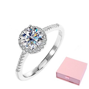 Radiant S925 Silver Rings - One Carat Simulated Diamond Engagement Ring for Women, Paired with a Lovely Heart-shaped Ring, Adjustable Size - 1 of 4