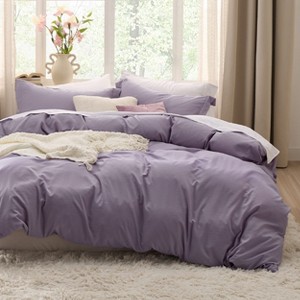 Duvet Cover Set 3pcs Prewashed Fabric Queen Size Bright White - Bedsure - 1 of 4