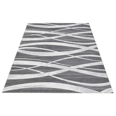 COZONY Machine Washable Area Rug — Modern Wave Distressed Design, Low Pile Carpet with Non-Slip Backing for Living Room, Bedroom & Nursery