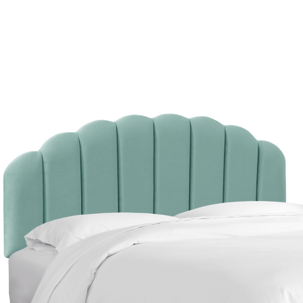 Photos - Bed Frame Skyline Furniture Queen Shell Headboard Teal Velvet: Mid-Century Modern, A