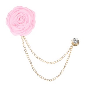 Unique Bargains Silk Alloy Handmade Rose Flower Brooch Pin with Gold Badge Tassel Chain for Men Suit 1 Pc - 1 of 4