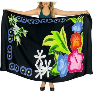 LA LEELA Women's Vacation Beachwear Swimsuit pareo Sarong Wraps Swimwear Cover up Wrap One Size Multicolored, Floral - 1 of 4