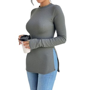 Women's Autumn/Winter Intellectual Style Long Sleeve T - Shirt Slim Fit with Side Slits - 1 of 4
