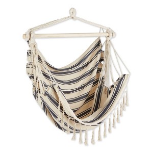 Outdoor Striped Hammock Chair with Fringe Trim - Blue/Cream - Zingz & Thingz - 1 of 4
