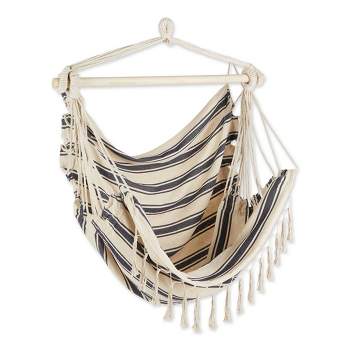 Outdoor Striped Hammock Chair with Fringe Trim - Blue/Cream - Zingz & Thingz