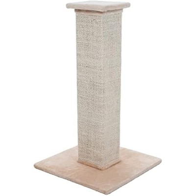 Cat Scratching Post with Carpeted Base - 27.75-Inch Sisal Burlap Fabric Scratcher - Furniture Scratching Deterrent for Indoor Cats by PETMAKER (Beige)