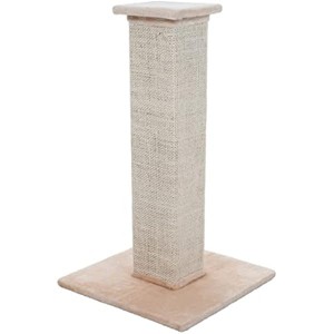 Cat Scratching Post with Carpeted Base - 27.75-Inch Sisal Burlap Fabric Scratcher - Furniture Scratching Deterrent for Indoor Cats by PETMAKER (Beige) - 1 of 1