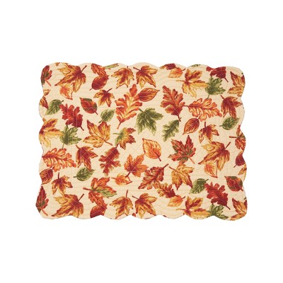 Autumn Leaves Quilted Cotton Placemat, 13" x 19", Beige and Red