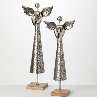 Sullivans Angel Metal & Wood  Set of 2, 26"H & 23"H Multicolored