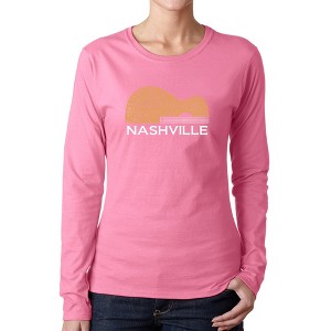 LA Pop Art Nashville Guitar - Women's Word Art Long Sleeve T-Shirt - 1 of 4
