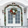 24" Christmas Wreath for Front Door, Prelit Christmas Wreath with Lights, Red Gold Ball Ornaments, Pine Cones &Bow for Fireplace Home Holiday Decor - 2 of 4
