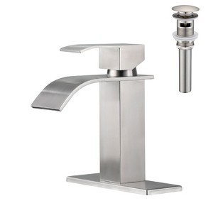 Kumasinova Single Handle Faucet with Pop-Up Drain,Stainless Steel Waterfall Spout Bathroom Sink Faucet - 1 of 4