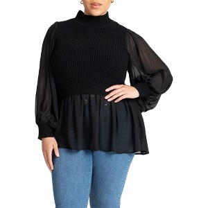 ELOQUII Women's Plus Size Twofer Sweater With Chiffon - 1 of 4