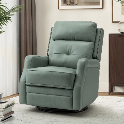 Basilio 28.74" W Tufted Genuine Leather Swivel Rocker Recliner with Nailhead Trims | ARTFUL LIVING DESIGN