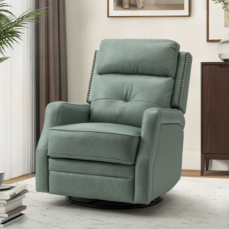 Basilio 28.74" Wide Tufted Wooden Upholstery Genuine Leather Swivel Rocker Recliner with Nailhead Trims | ARTFUL LIVING DESIGN, 1 of 11