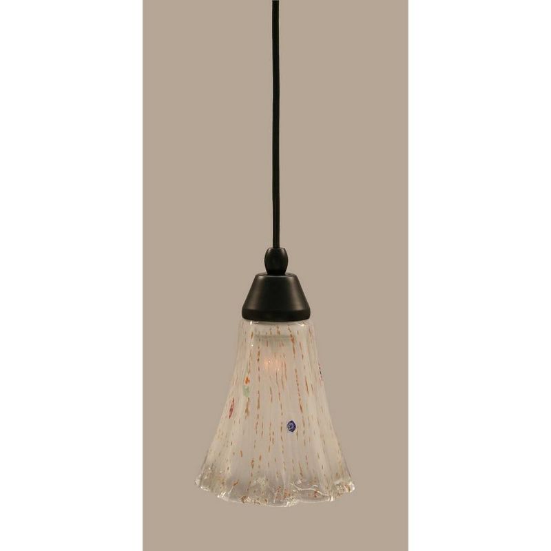 Toltec Lighting Any 1 - Light Pendant in  Matte Black with 5.5" Fluted Frosted Crystal Shade, 1 of 2