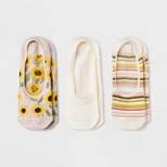 Women's 3pk Sunflower Liner Socks - A New Day™ Oatmeal Heather/Yellow 4-10