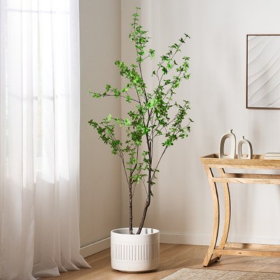Maggift Artificial Plant Artificial Disc Leaf Tree Indoor Floor Greenery Potted Real Touch Decorative Black Pot, Green, 35.4"*35.4"*70.9"
