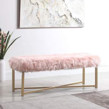 Faux Fur Rectangle Bench Pink - HomePop