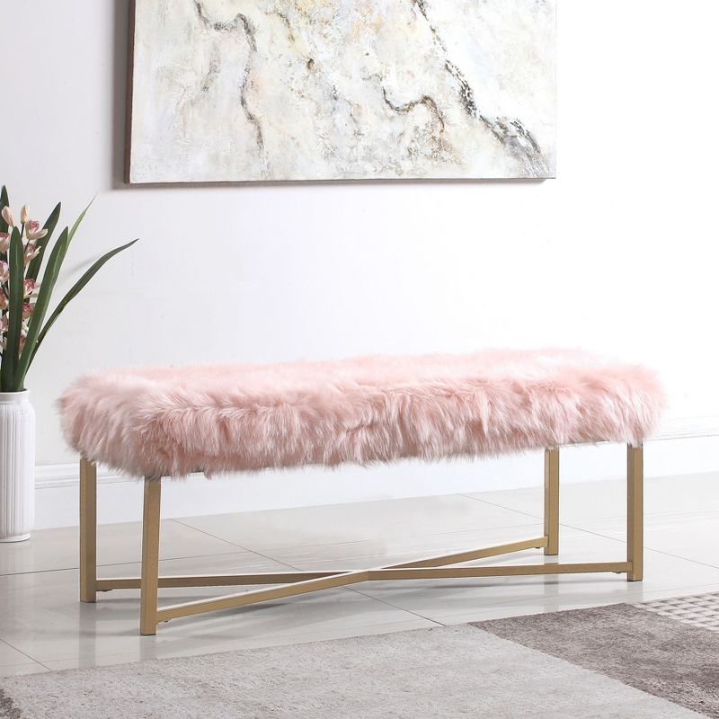 Faux Fur Rectangle Bench Pink - HomePop, 1 of 11