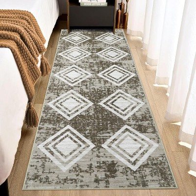 Washable Runner Rug - Non-Slip Hallway & Kitchen Rug - Modern Farmhouse Entryway Runner - Low Pile Bedroom Rug