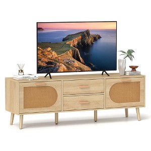 Costway Rattan TV Stand for 65-Inch TV 59" TV Console Cabinet Boho Entertainment Center - 1 of 4
