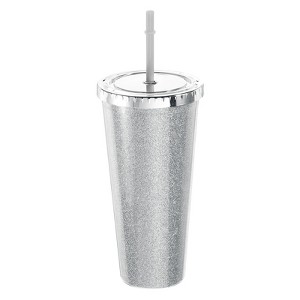 Unique Bargains Acrylic Double Wall with Lid and Straw Transparent Sequins Tumbler - 1 of 4