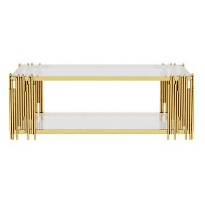 Dolonm Stainless Steel Rectangle Glass Coffee Table for Living Room 51.18" Modern Center Table with Clear Tempered Glass 8mm Gold Leg