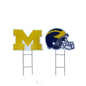 NCAA Michigan Wolverines 2pk Logo and Helmet Garden Stake Set - 1 of 1