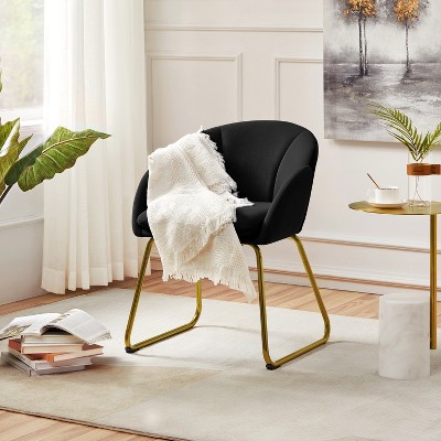 Black Velvet Barrel Accent Chair with Gold Metal Legs