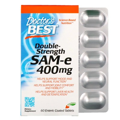 Doctor's Best SAM-e, Double-Strength, 400 mg, 60 Enteric Coated Tablets, Dietary Supplements