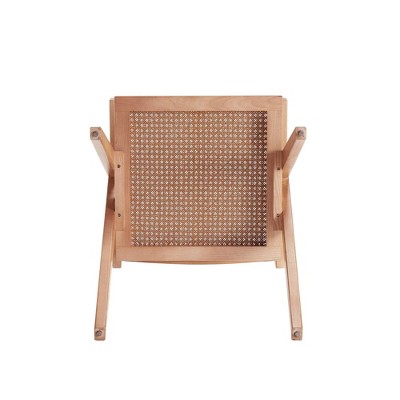High-Back Natural Cane and Rattan Arm Chair with Ash Wood Base