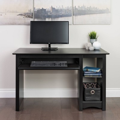 Sleek Black Wall-Mounted Computer Desk with Drawer and Keyboard Tray