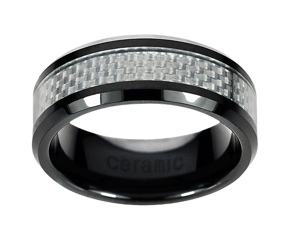 Men's Daxx Ceramic Band with White Carbon Inlay - White/Black (10.5)