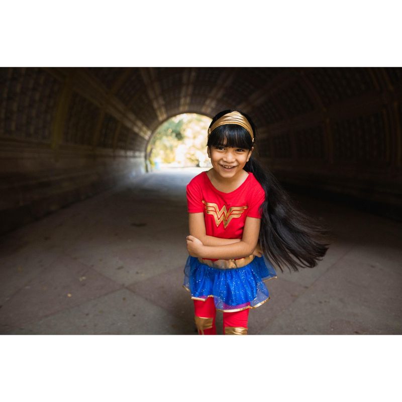 DC Comics Justice League Wonder Woman Girls Costume Dress Leggings and Headband 3 Piece Set Toddler, 4 of 8