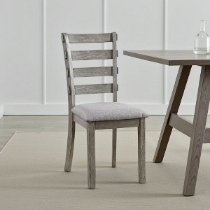 Royal Hampton Side Dining Chair Set of 2, Ladder Backrest, Solid Wood, Gray Fabric - 1 of 4