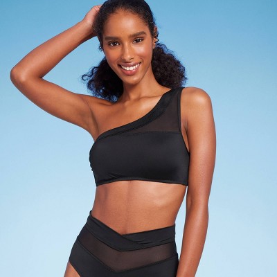 Women's One Shoulder Mesh Bikini Top - Shade & Shore™ Black