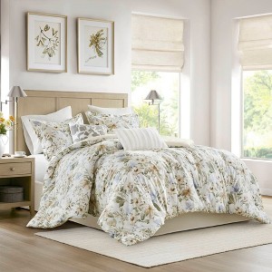 Okak Queen/King 6-Piece Cotton Sateen Printed Bed Comforter with Flower Pattern,Comfortable Quilt Comforter Bedding Sets,Machine Washable - 1 of 4